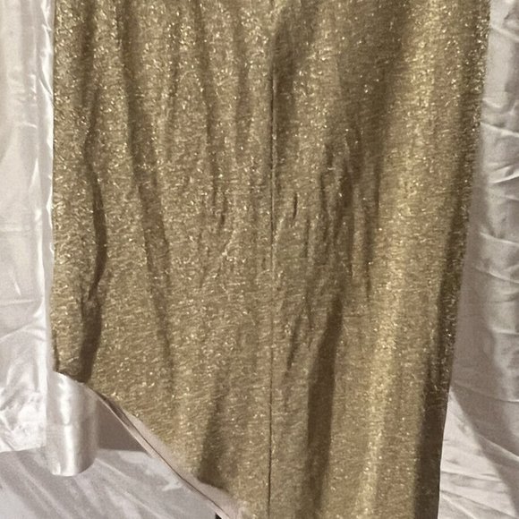 Arianna by Rachel Kaye Asymmetrical Long Shiny Gold Dress Size 6 Formal Prom - Picture 7 of 11